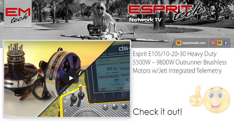 Esprit E105/10-20-30 Heavy Duty 5500W – 9800W Outrunner Brushless Motors w/Jeti Integrated Telemetry° of Rotation?)
