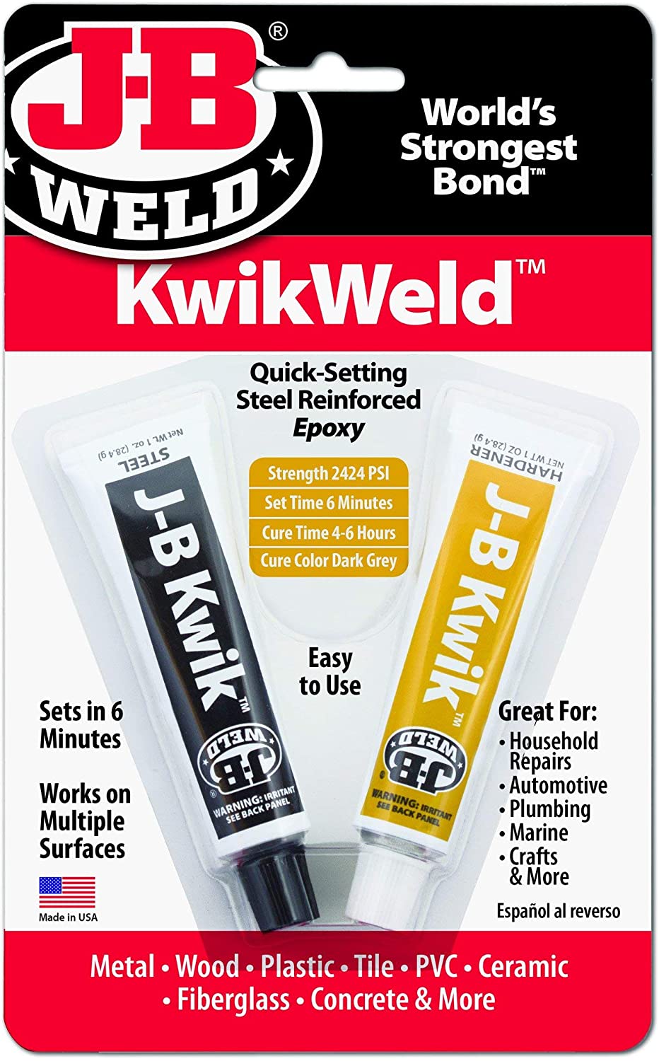 J-B Weld Epoxy Glue Steel Reinforced 6 Minutes KwikWeld