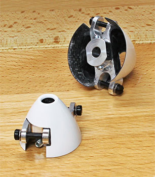 Click for larger photo RFM Carbon Fiber Offset Turbo White Spinners for Folding Propellers
