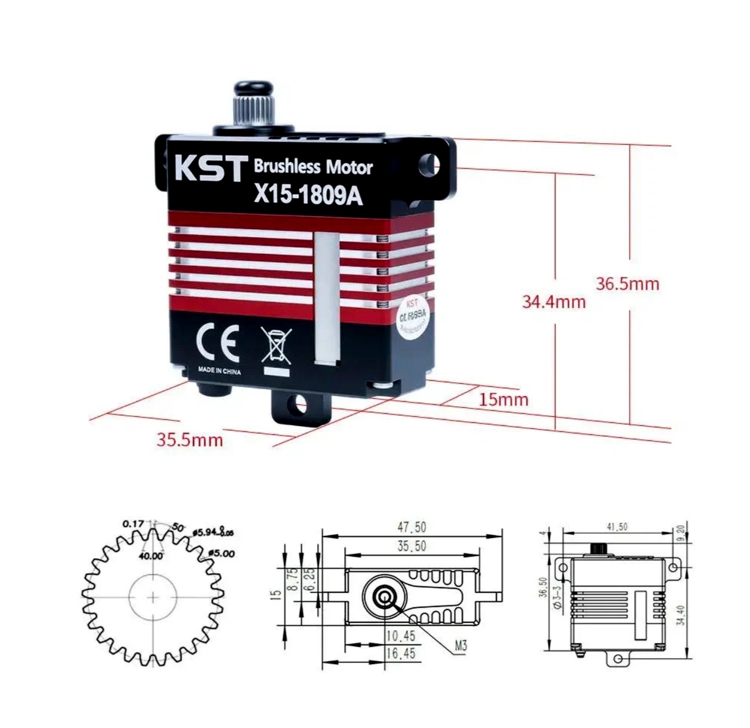 KST A12-T Hall Sensor Coreless Ultra Torque Thin Wing Digital Servo (12mm)