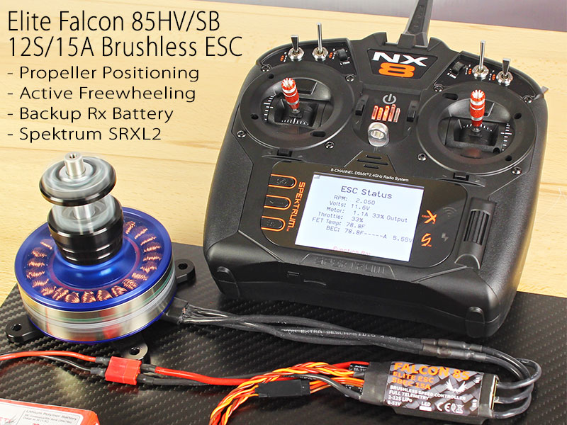 Elite Falcon 130HV 12S Opto Brushless ESC w/Telemetry, Prop Positioning, Freewheeling (Spektrum SRXL2)