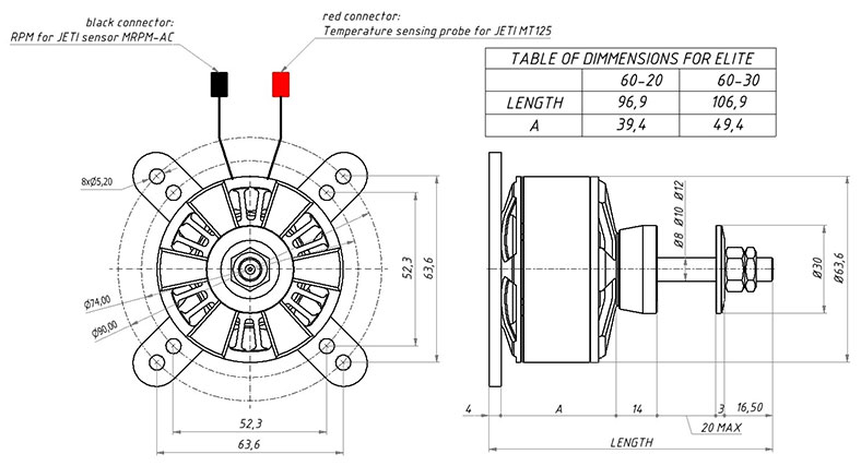 Esprit Elite 25cc E60/20-345 3D Outrunner Brushless Motor w/Telemetry (8S/2500W)