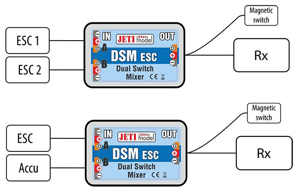 Jeti Electronic Switch Dual Redundant with Power Backup and Magnetic Key DSM ESC