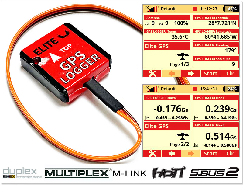 Elite Telemetry Sensor High Speed GPS w/Compass & Data Logger (Jeti EX, Graupner HoTT, Futaba S.Bus2)