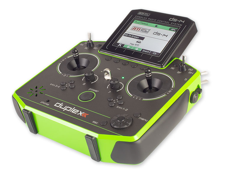 Click for larger photo Jeti Duplex DS-14 G2 Green 2.4GHz/900MHz w/Telemetry Transmitter Only Radio