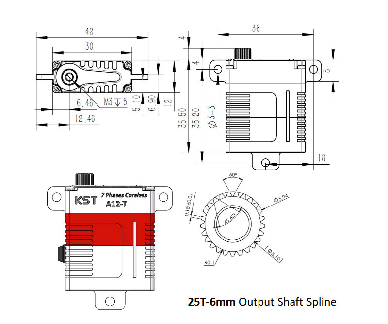 KST A12-T Hall Sensor Coreless Ultra Torque Thin Wing Digital Servo (12mm)