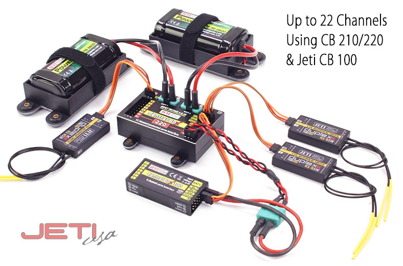 Jeti Central Box 220 Power Distribution Combo w/Magnetic Switch & R3/RSW Receivers (2)